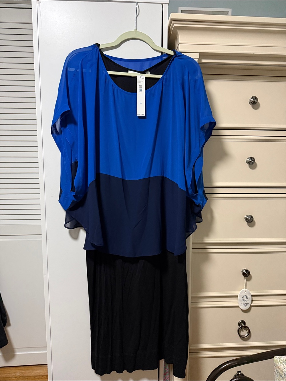 Women’s dress Two-Tone Blue Overlay Top w attached black dress